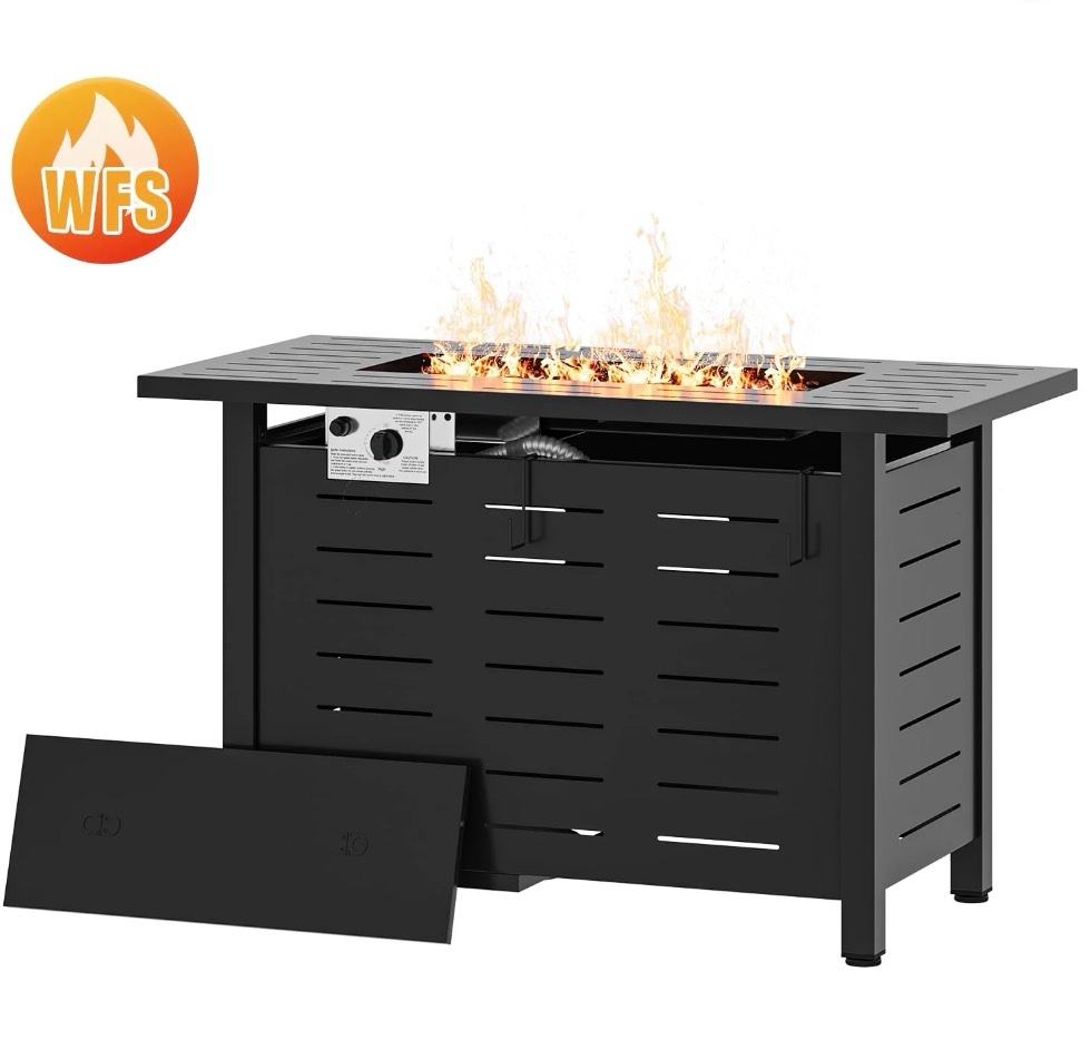 Sunmthink 40  Propane Fire Pit Table  50 000 BTU Auto Ignition Steel Gas Fire Pit with Removable Lid & Waterproof Cover for Patio  Backyard  Black