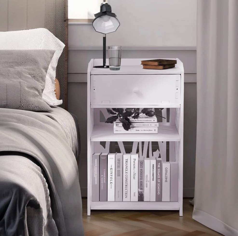 ZPL Modern White Nightstand with Drawer, 11.8”L x 11.8”W x 20”H, Multipurpose Storage