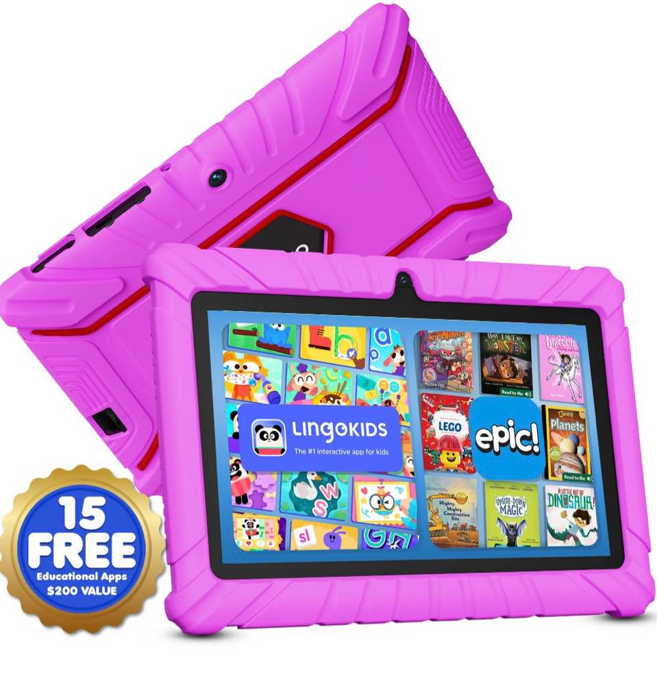 Contixo 7" Kids Tablet, Ages 3-7, Epic & Lingokids, Kid-Proof Case, Android Tablet, Parental Controls, 32GB - Pink