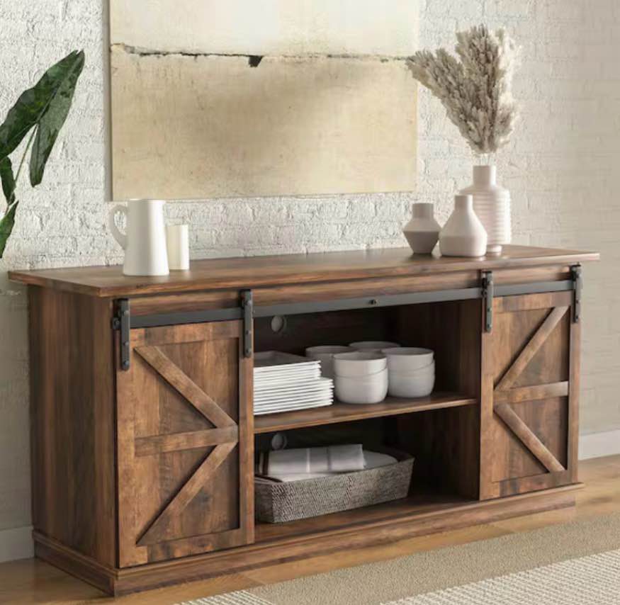 58 in. Rustic Oak Composite TV Stand Living Room Hub Fits TVs 