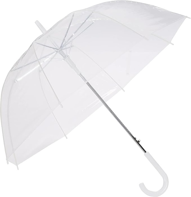 Clear Umbrella for Rain, Round Bubble Umbrella for Wedding, With Wide Coverage (35" Canopy Diameter), Auto Open, Strong Fiberglass Frame, Steel Shaft, Spoke Protectors for Safety