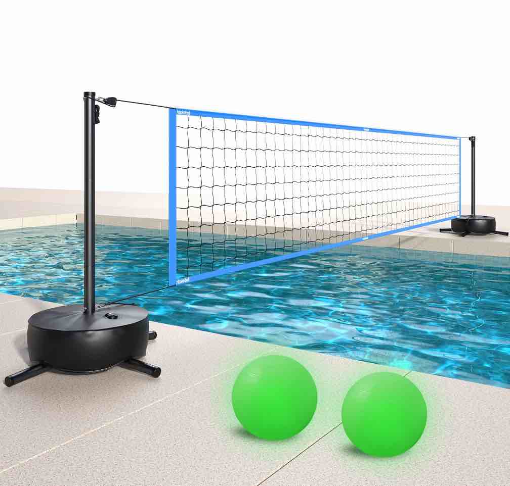 Haokelball Volleyball Net with Light and Weighted Base 15ft-32ft Length Adjustable Portable Pool Volleyball Net Set