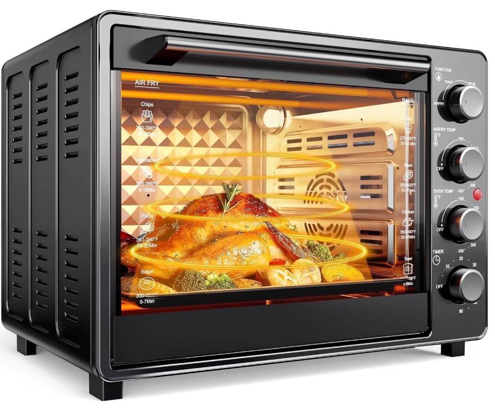 34 QT Super-Large  Air Fryer, Oil-Less Air Fryer Toaster Oven Combo with Pizza, Warm, Broil, Toast, Bake, Air Fry, 5  Functions - Black