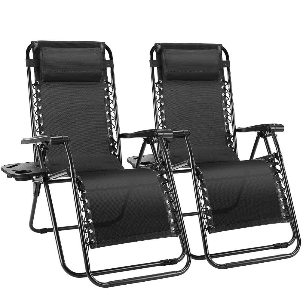 EDX Zero Gravity Chair Outdoor Lounge Chair?Suitable for Beach Terrace Pool Patio  Black 2-Pack