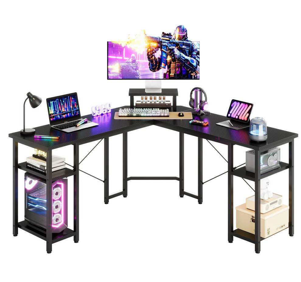 GUNAITO L Shaped Gaming Desk with CPU Stand, 61" Modern Corner Computer Desk,Reversible Office Desk 4-Tier Shelf,Black