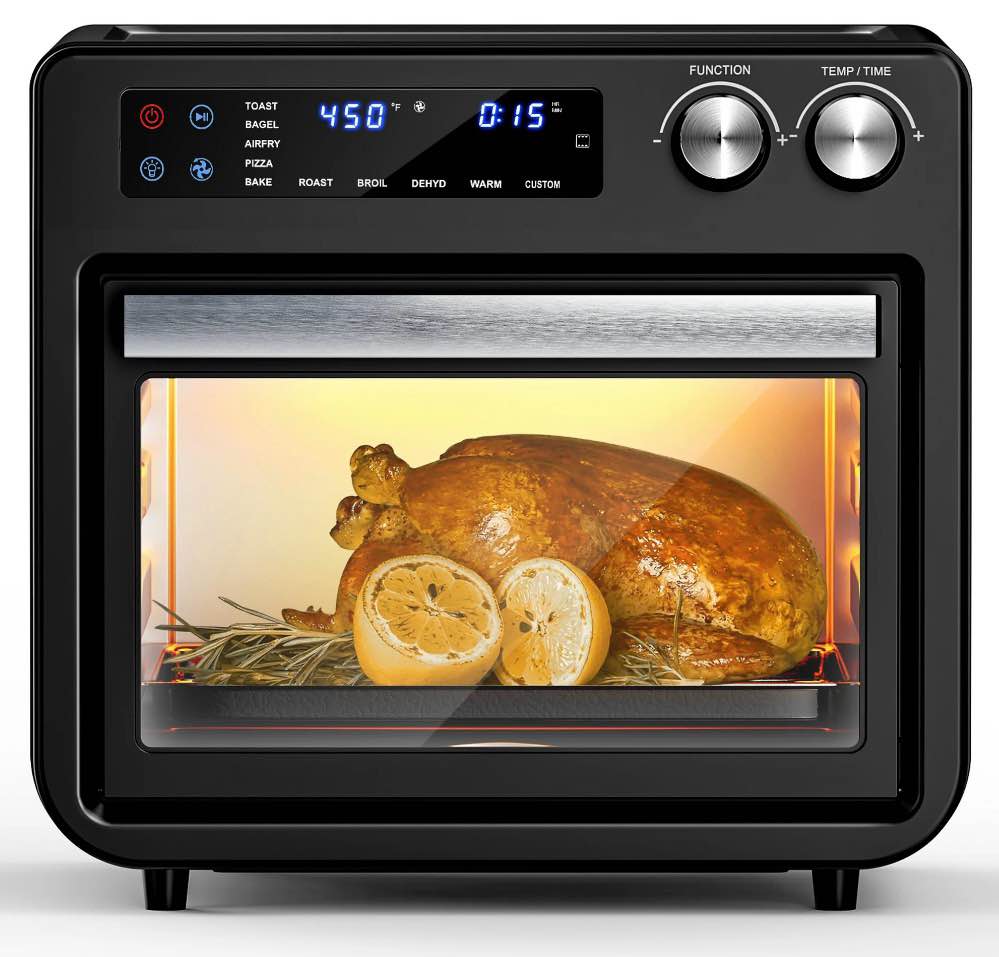 26QT Air Fryer Oven,Oil-Less Digital Touchscreen Toaster Oven with 10-in-1 Multi Function&Custom Mode, Visible Window , 1800W,Black