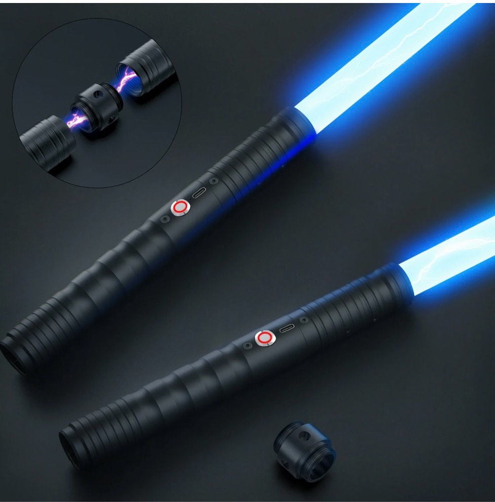 JvmuSaber 2 Packs RGB Double-Bladed Lightsaber Toys 12 Colors 4 Sound Modes for Galaxy War Fighters Kids and Adults Present