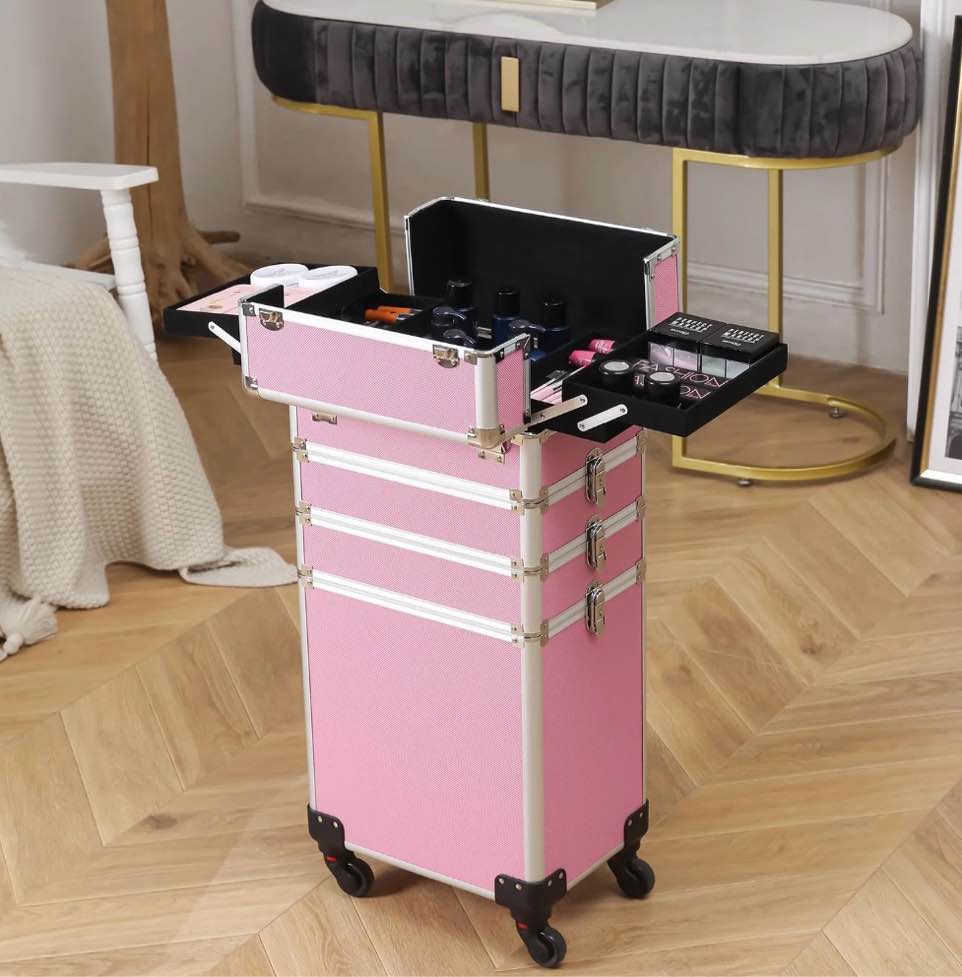 Zimtown Lockable Aluminum 4 in 1 Rolling Makeup Trolley Train Case Box