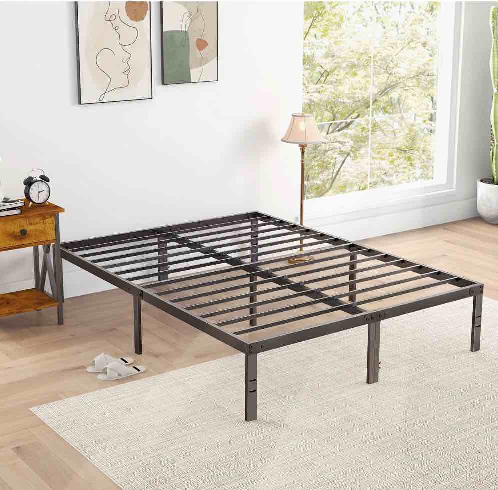 edx bed frame - full size heavy duty platform bed with underbed storage, 14-inch high steel slat support, non-slip design, no box spring required