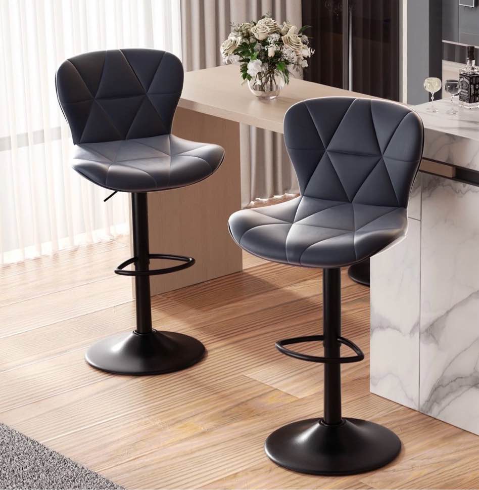 hawsaiy modern bar stools set of 2, adjustable faux leather upholstered swivel bar stools, counter height bar chairs with back for kitchen island, dark gray