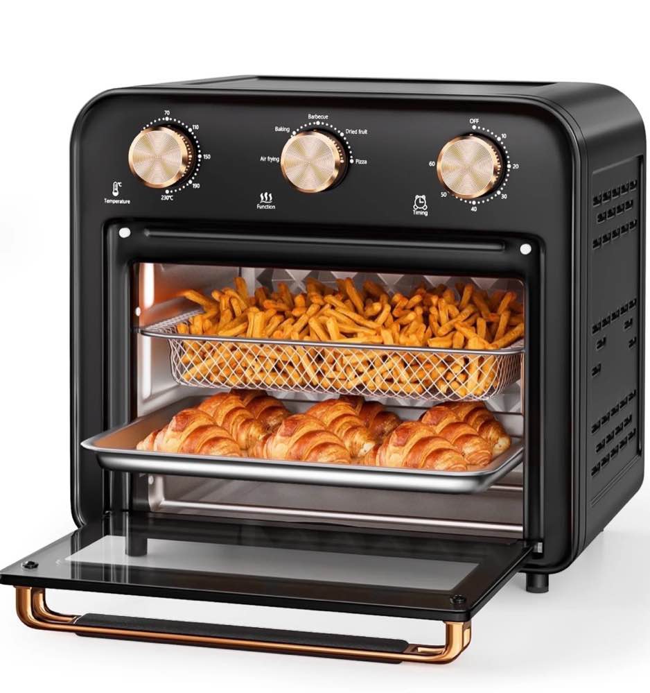 tinana 5-in-1 air fryer toaster oven countertop, 1300w 17 qt, 4-slice convection ovens combo, oil-less air fry, roast, bake broil toast, dried fruit, timer, stainless steel