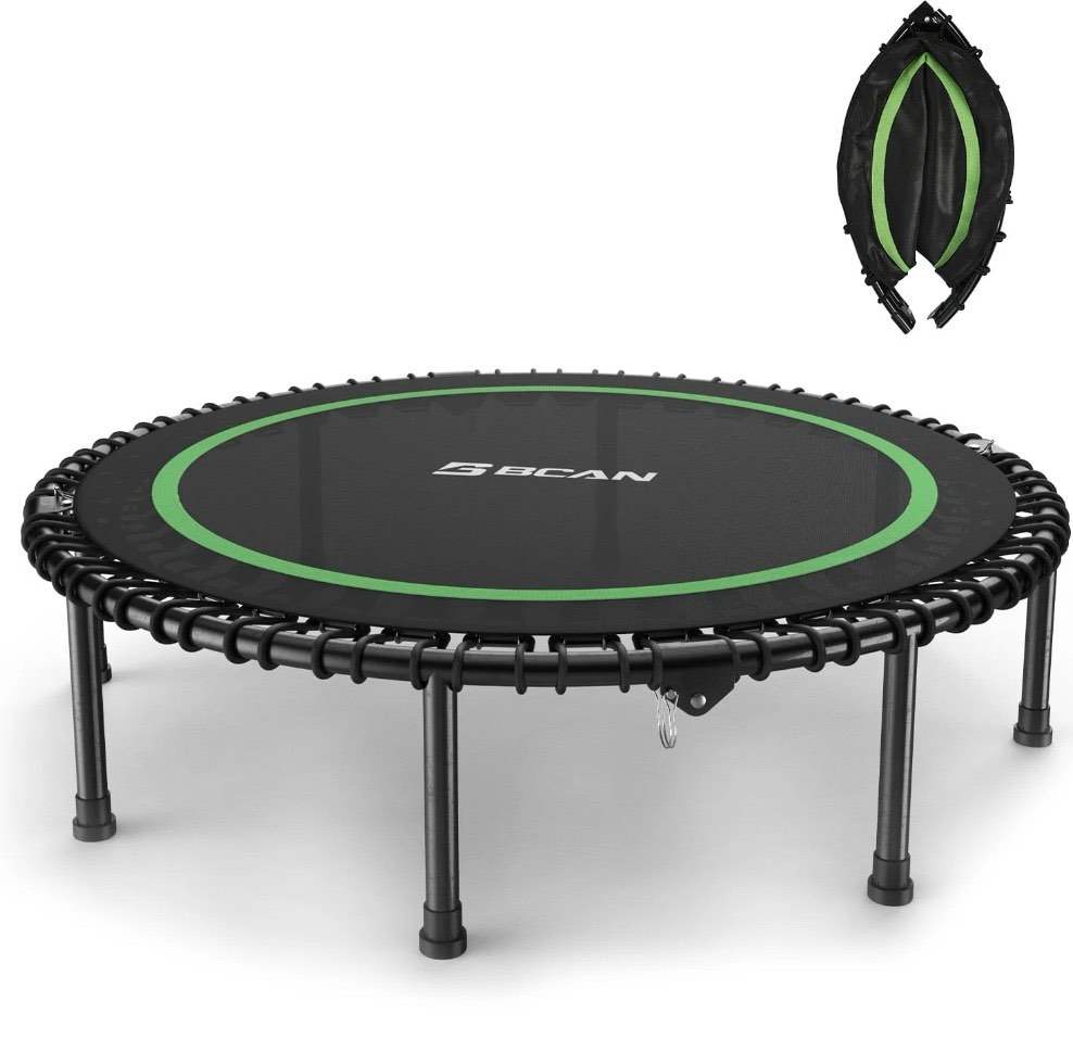 bcan 48" fitness trampoline with bungees, 550lbs foldable mini trampoline