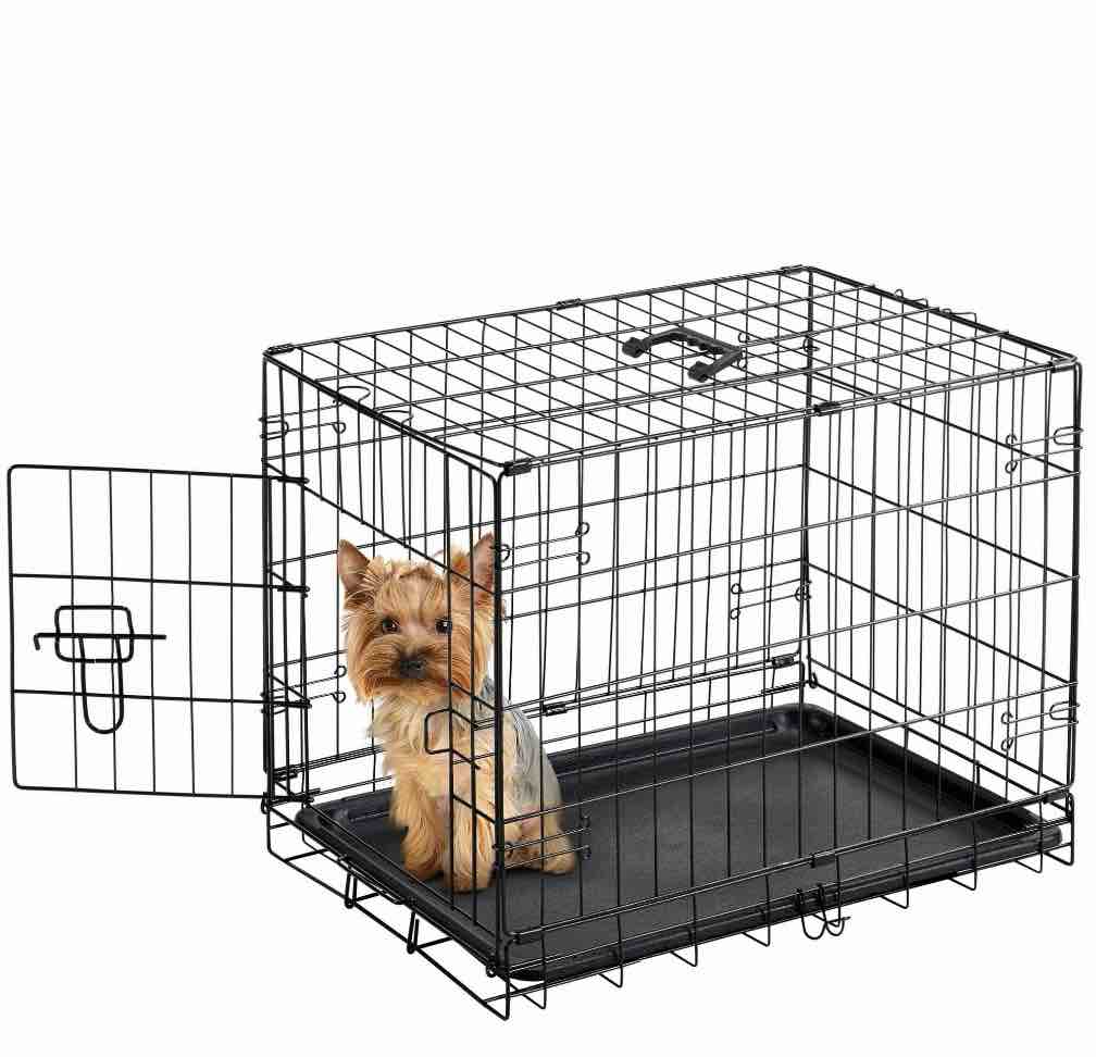 EDX Small Dog Crate, 24" Single Door Folding Metal Wire Dog Cage with Plastic Leak-Proof Pan Tray