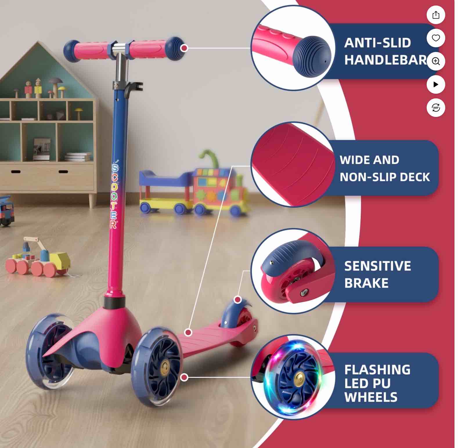 korimefa kids kick scooter for kids ages 2-5 adjustable height foldable scooter  best toy of outdoor activities for boys girls toddler