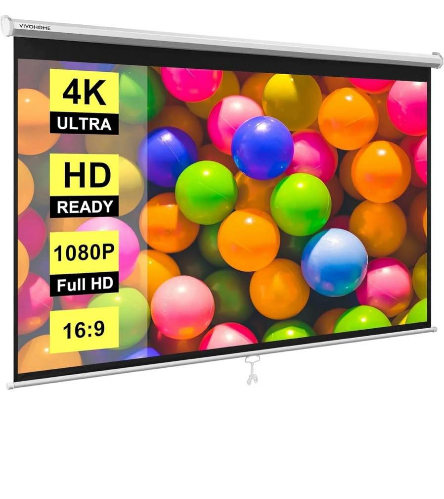 specstar 80 inch manual pull down projector screen  16:9 hd retractable projector screens for movie home theater cinema office video game  white