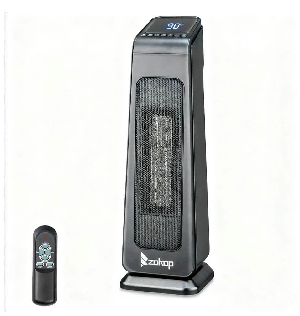 ktaxon space heater indoor,23" portable electric heater with 3 heat settings, 70° oscillation, timer, remote control, tip-over switch,quiet portable heater for office, bedroom, large room,black