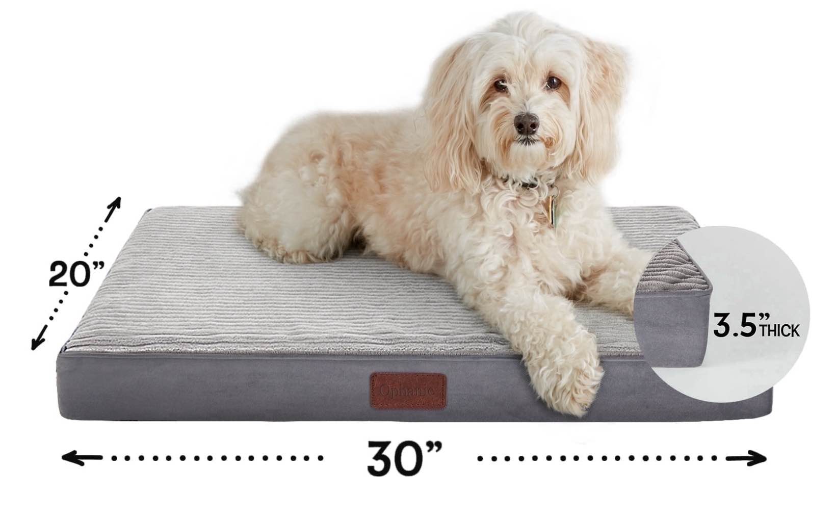 ophanie 30in gray orthopedic dog bed for medium and small dogs with non-slip bottom, waterproof and machine washable removable cover,size(30"x20"x3")
