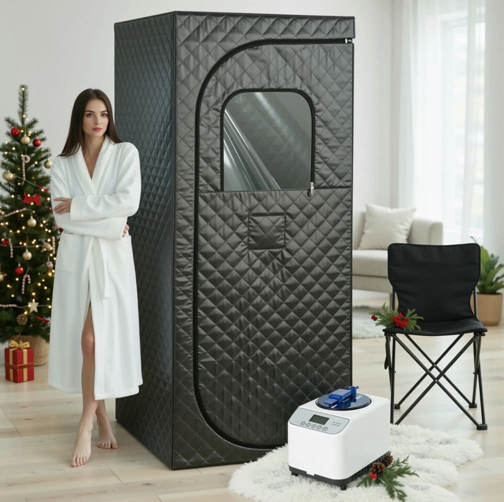 naipo portable steam sauna box for home spa  indoor sauna tent with 3l 1000w steamer remote control and foldable chair  2.6’x 2.6’x 6’