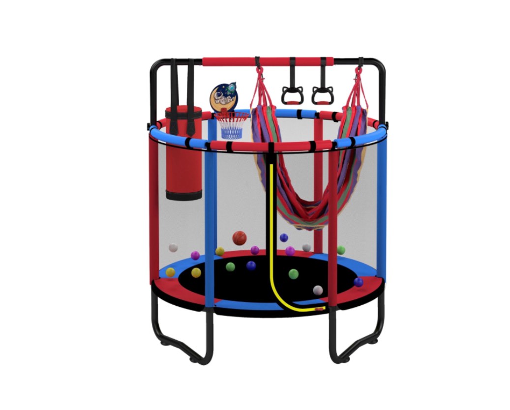 mini round trampoline for kids with basketball hoop segmart 55 indoor outdoor toddler trampoline with enclosure net swing sandbag ring ocean balls small trampoline gift for boys girls blue
