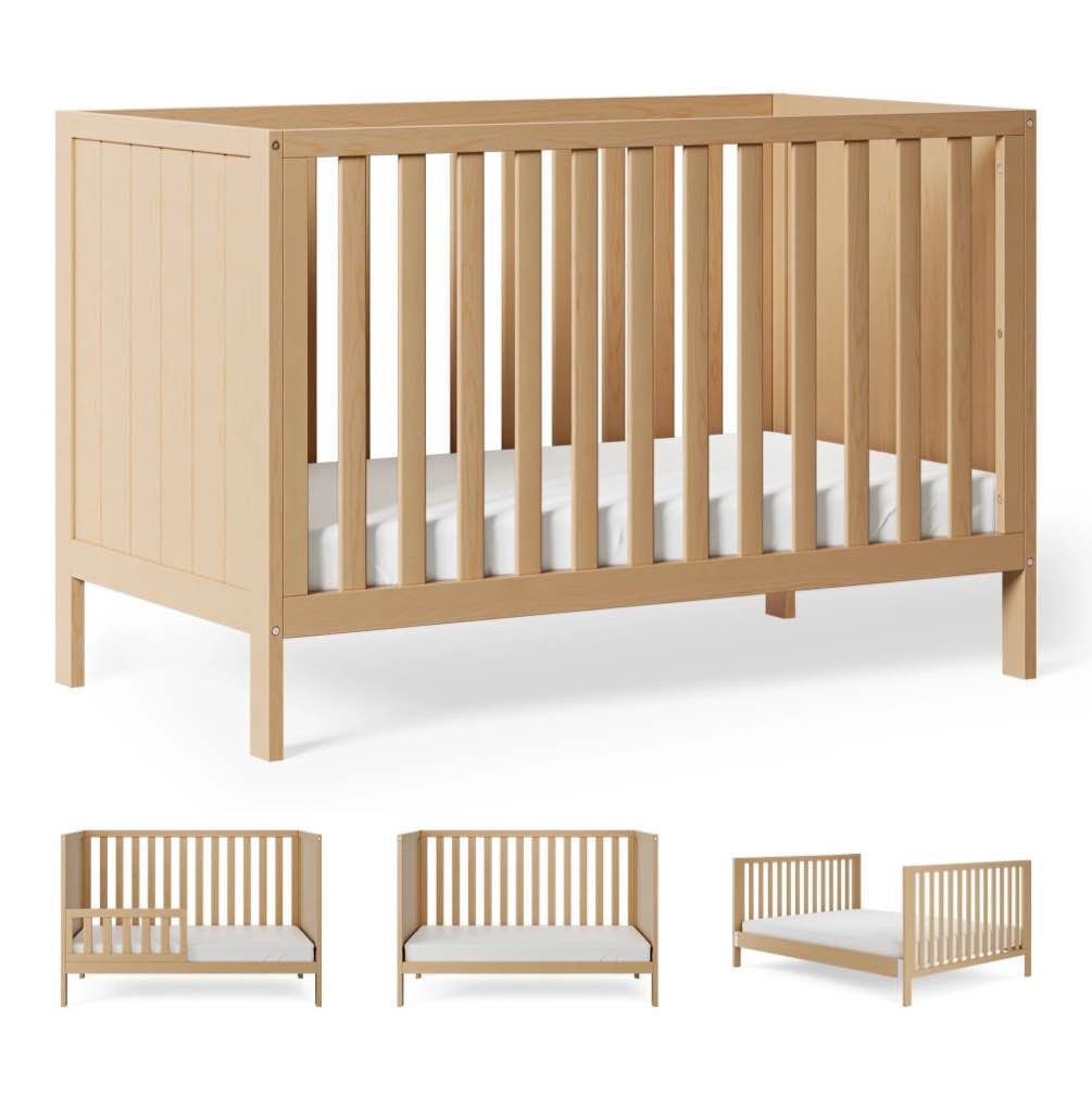 HARPPA 5-in-1 Convertible Baby Crib for Infant to Toddler, Natural Wood