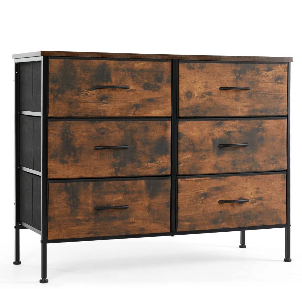 CONCETTA 6 Fabric Drawers, Dresser for Bedroom Chest of Dresser TV Stand for Living Room, Nightstand for Bed, Rust