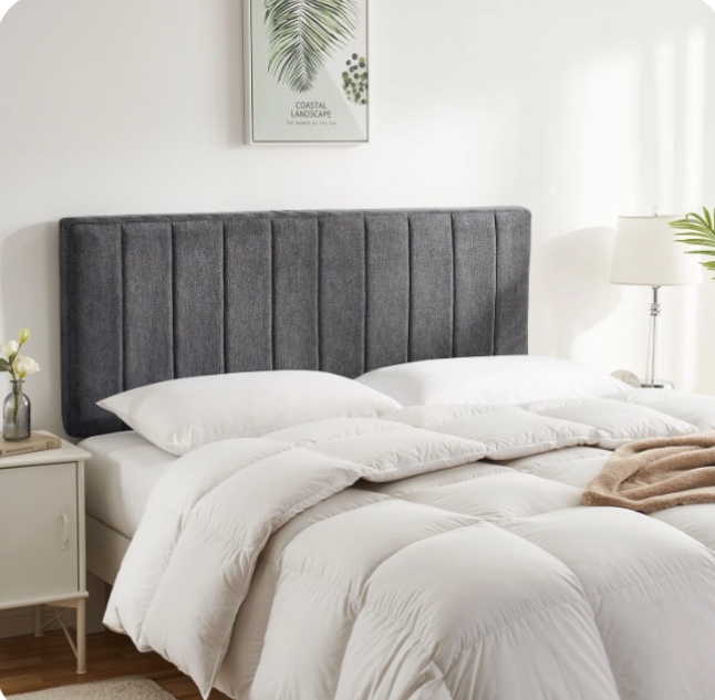 virtu upholstered king headboard no tools required peel and stick bed headboard only, gray