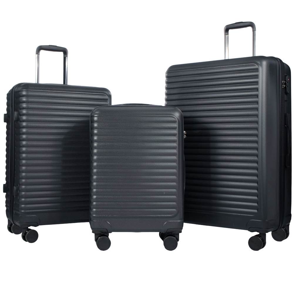 Travelhouse 3 Piece Hardside Luggage Set Hardshell Lightweight Suitcase with TSA Lock Spinner Wheels 20in24in28in.(Black)