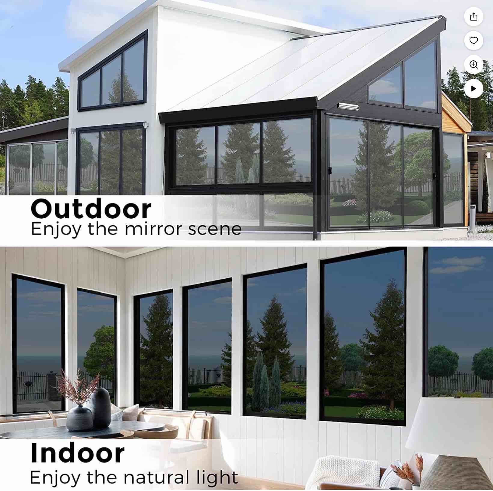 sanmadrola window privacy film one way mirror film daytime privacy static non-adhesive decorative heat control anti uv window tint for home and office black silver 35.4  x157.4