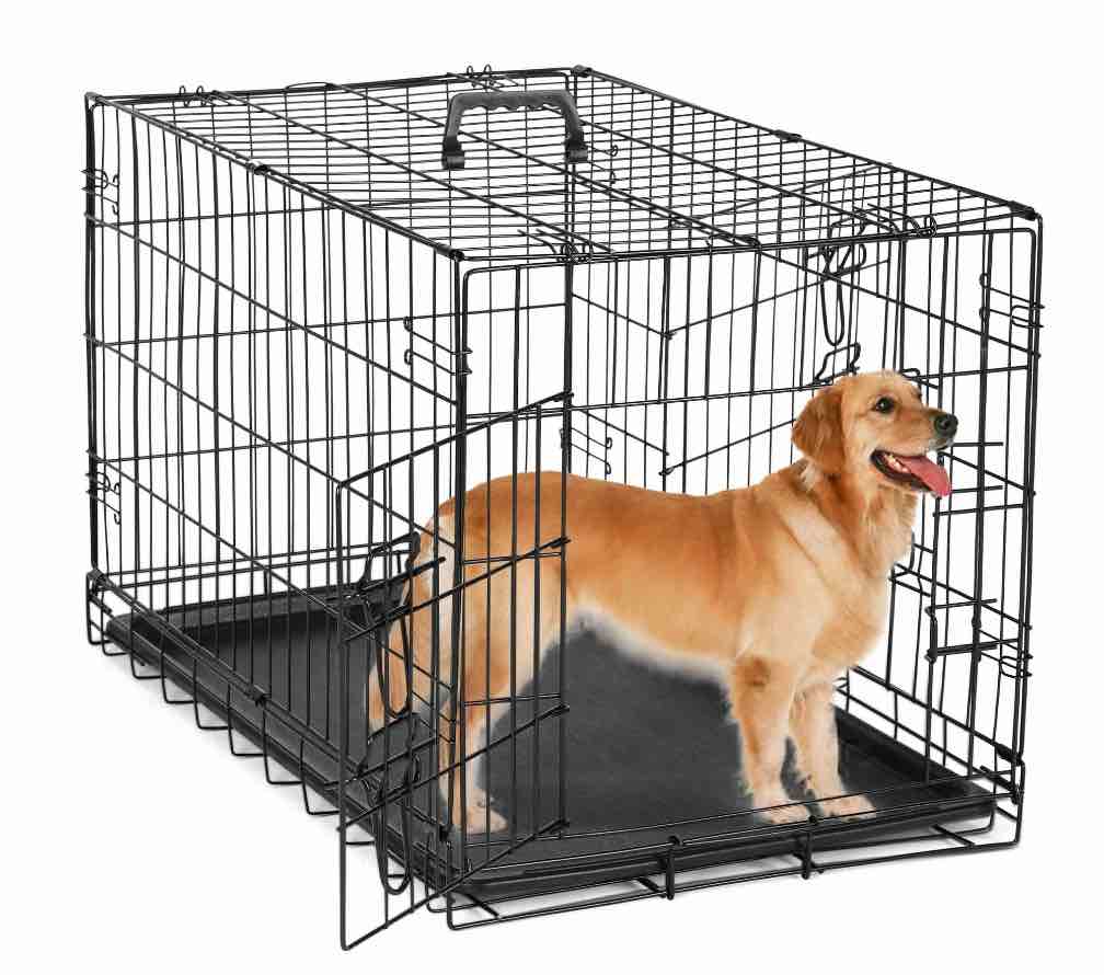 bestpet 48 inch foldable metal dog crate for large dogs double door divider removable tray(black)