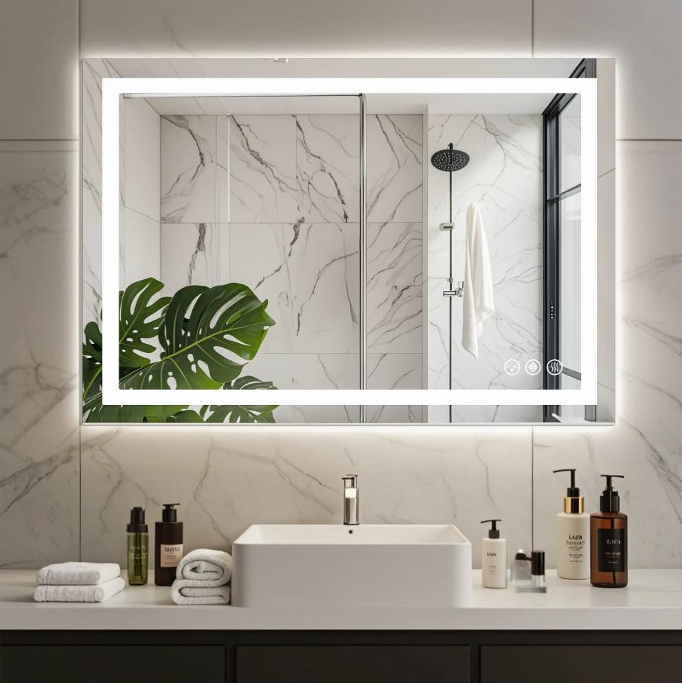 edx 24 x36  anti-fog led bathroom mirror with dual light source and three lighting modes  white