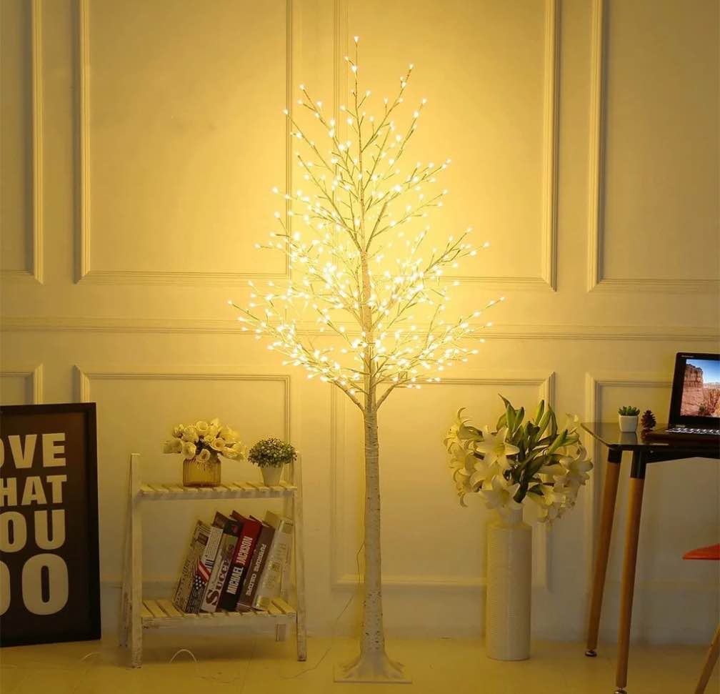 ktaxon lit birch tree 6ft  mini christmas tree with 96 led lights  front porch little tree  indoor & outdoor decoration