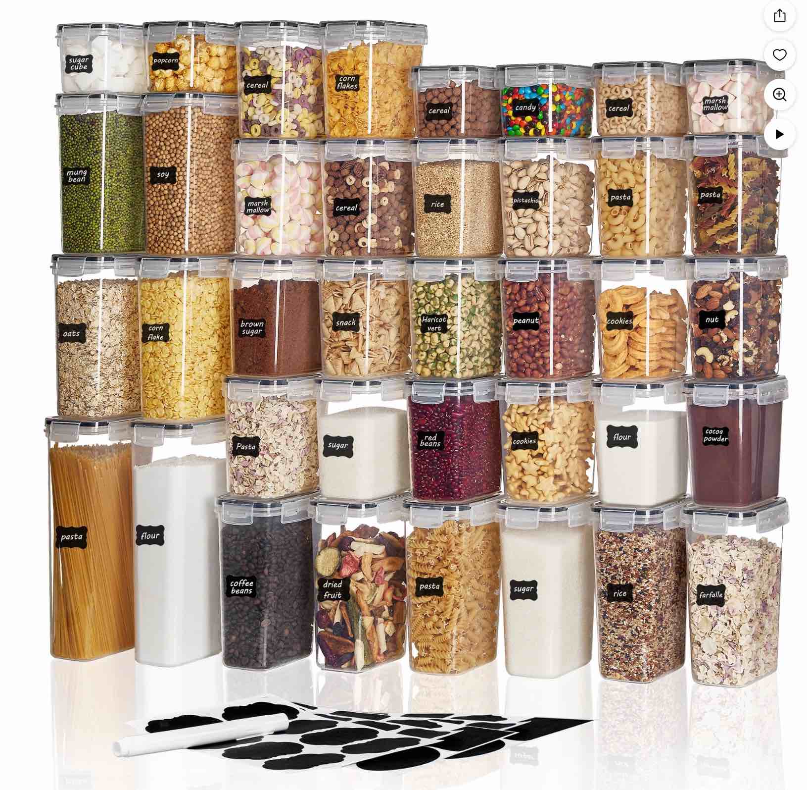 vtopmart airtight food storage containers set  vtopmart 38pcs plastic kitchen and pantry organization canisters  black