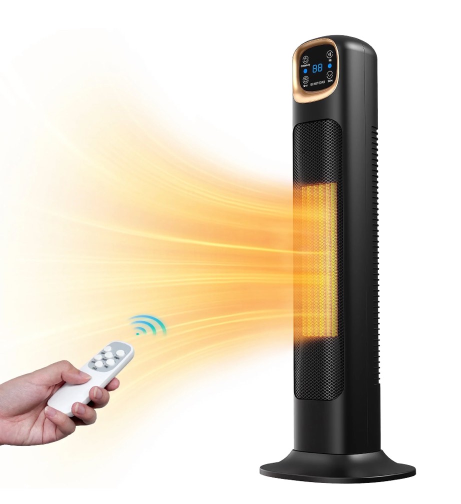 nftigb space heaters for home, 24" 1500w oscillating electric tower electric heater with remote, ptc ceramic fast heating,black,new