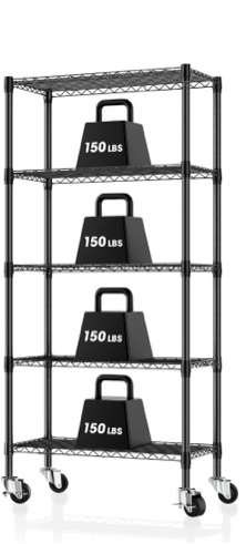 Glovv 2 pack 5-Tier Adjustable Storage Shelves Metal Shelving Heavy Duty Steel Wire Rack Organizer for Kitchen, Bathroom, Garage, 14"D x 30"W x 60"H Wire Shelving Unit, Black
