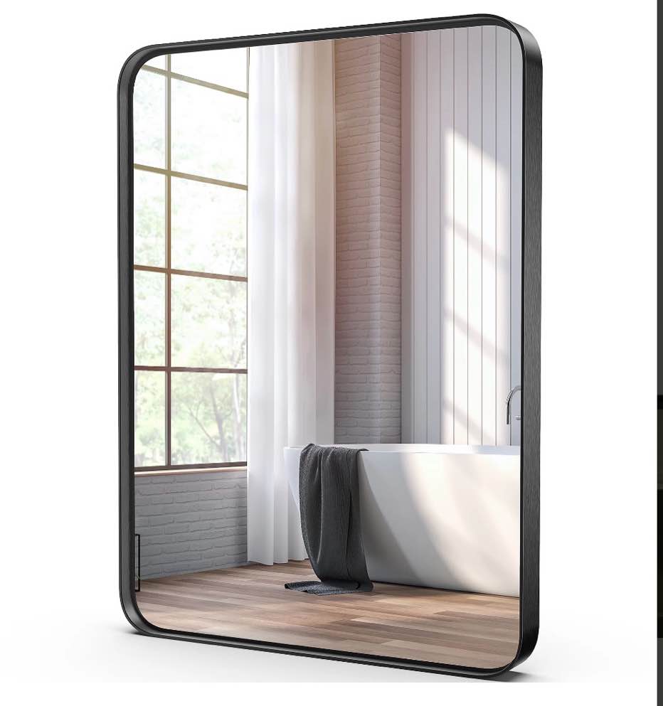 EDX Bathroom Mirror 40 x 30  Wall Mirror with Rectangular Metal Frame  Black