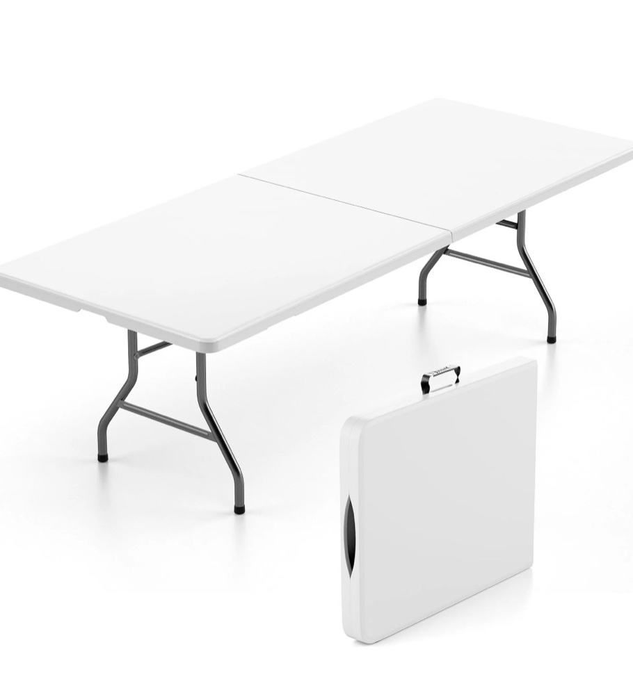 Furnibear 8 Foot Folding Table for Indoor and Outdoor Events, Portable Foldable Table with Sturdy Steel Legs, White
