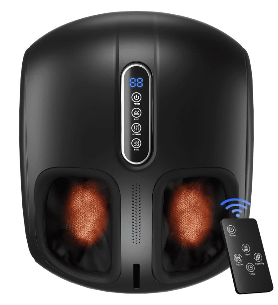 Shiatsu Foot Massager with Heat, 4-Modes Massage & 5 Intensities, Caveen Feet Massage Machine with Remote Control, Auto-Off Timers, Gifts for Women Men