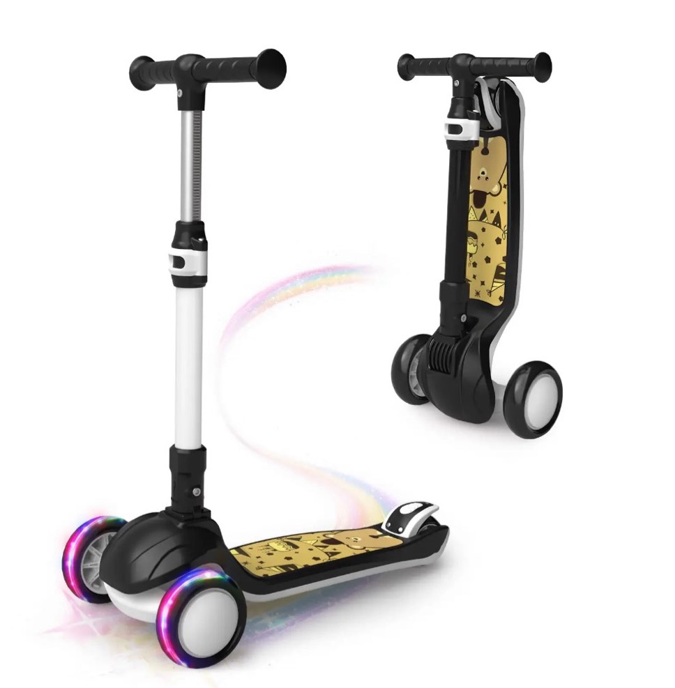 SIMATE Kids Kick Scooter Ages 3-12, 3 Wheel Scooter with Light Up Wheels & 3 Adjustable Handlebars, Boys and Girls Gift,Black