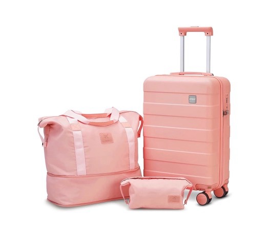 Joyway 3-Piece Luggage Set 20-Inch Carry-On Suitcase with Spinner Wheels TSA Lock Travel Duffel Bag and Toiletry Bag Hardside Lightweight Luggage Pink