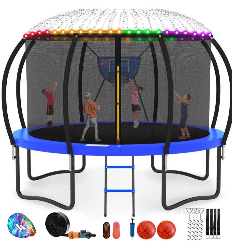 gvdv 14' outdoor trampoline, backyard recreational pumpkin trampoline for kids