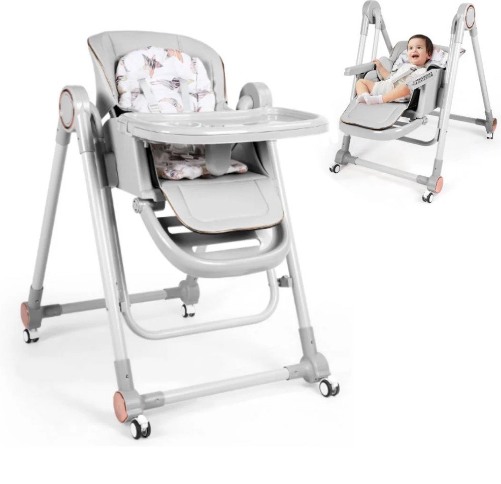 loewten 3-in-1 baby high chair,convertible baby swing,foldable infant dining chairs seat with wheels for babies and toddlers,gray