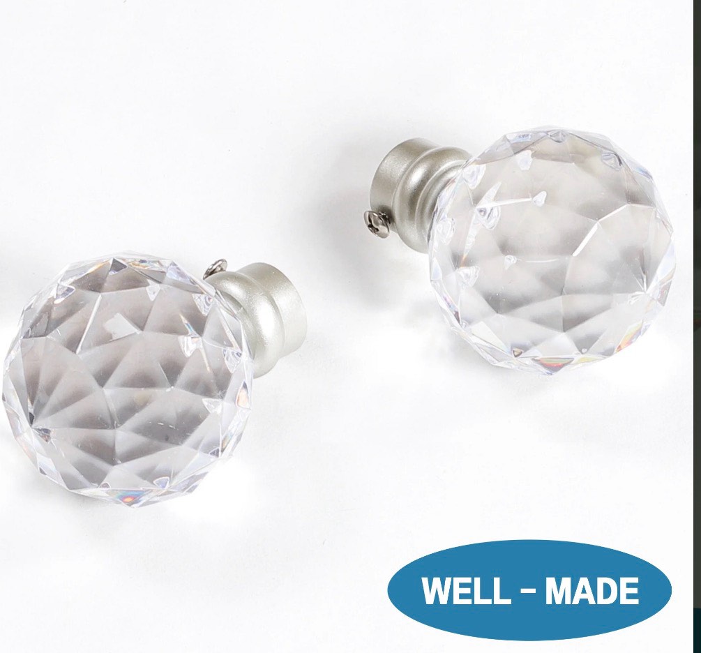 Condition photo showing New/Like New for Turquoize Standard Single Rod Curtain Rod Set for Windows 48 to 84 inch  3/4 inch Diameter with Acrylic Faceted Finials  Pewter