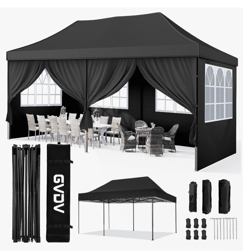 gvdv 10x20 ft pop up canopy tent with removable sidewalls, instant canopies portable gazebo, uv resistant waterproof, enclosed canopy tent for outdoor events, patio, backyard, party, parking