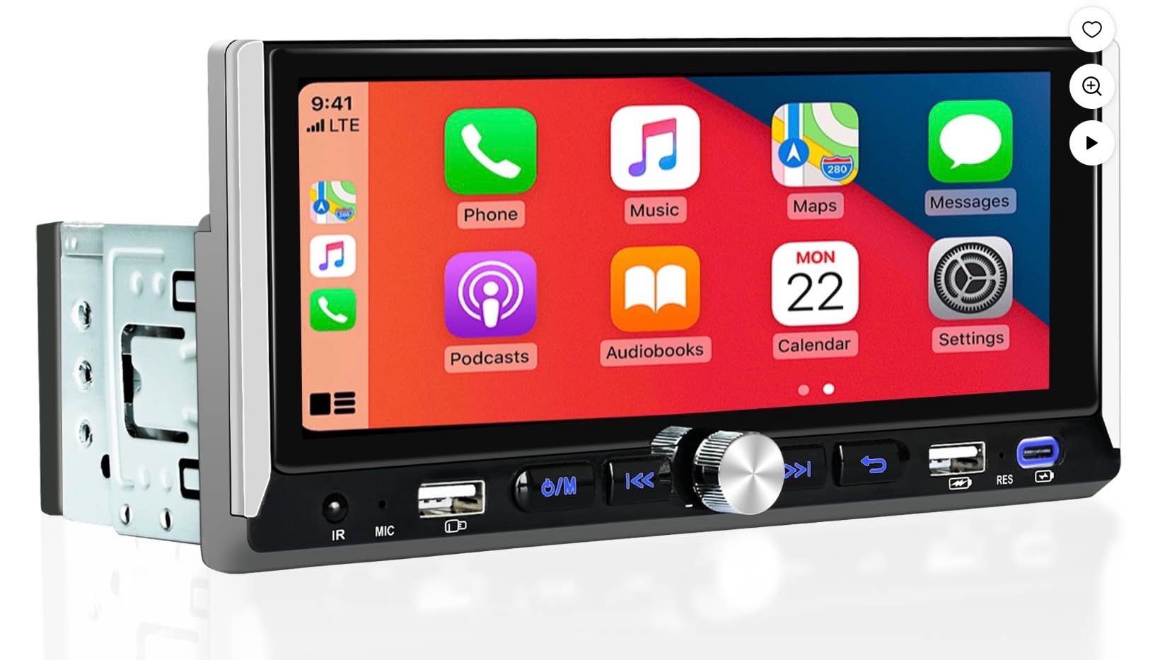 wireless single din car stereo, 6.9" touchscreen car audio receiver, apple carplay & android auto, bluetooth, type-c/usb fast charging, rear camera