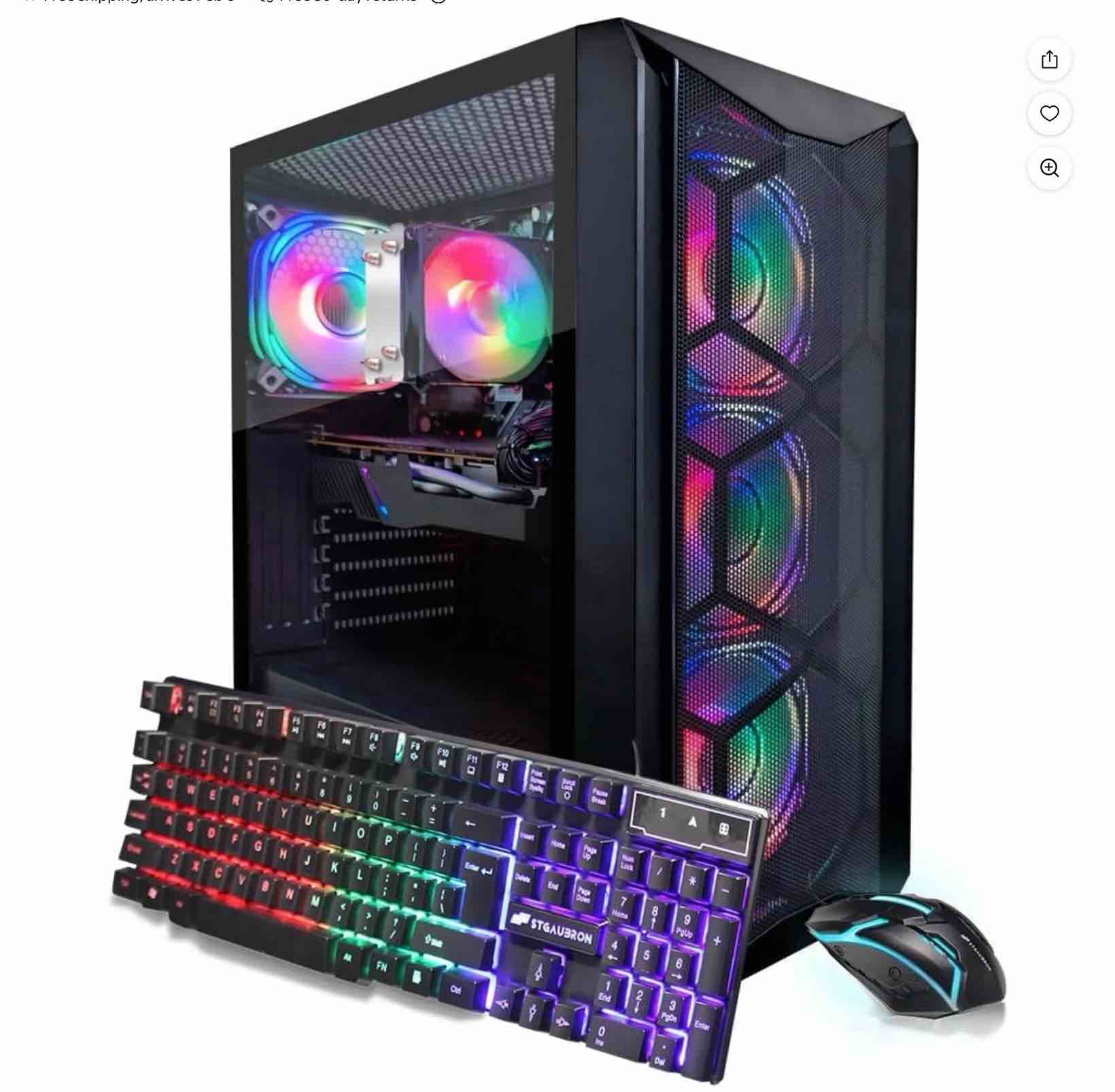 stgaubron gaming pc desktop, rx 580 16g, intel core i7 up to 3.9g, 16g ram, 512g ssd, wifi 6, bt 5.0, rgb fan x4, win 11 home