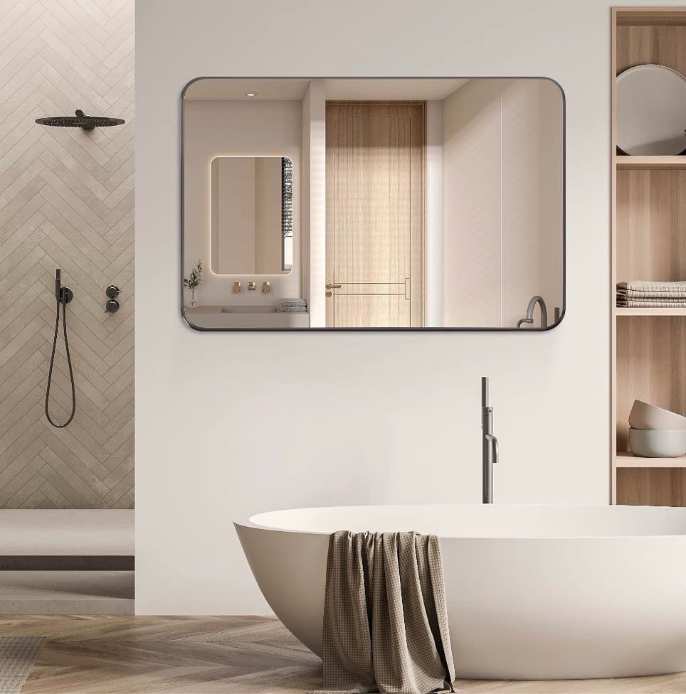 edx bathroom mirror 40 x 30  wall mirror with rectangular metal frame  black