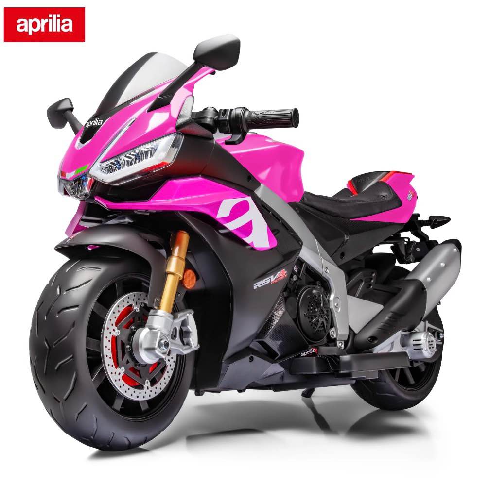 tcaraiwen 24v kids motorcycle electric motorbike aprilia licensed ride on toy w/led lights bluetooth music battery powered 5mph for kids 3-11 years old,pink