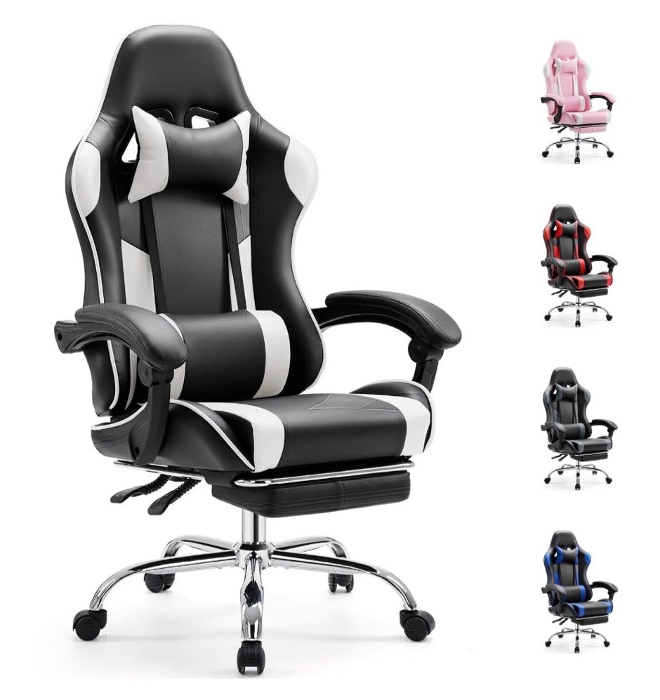 edx ergonomic gaming chair high back office chair with lumbar support and adjustable armrests swivel racing chair, black and white