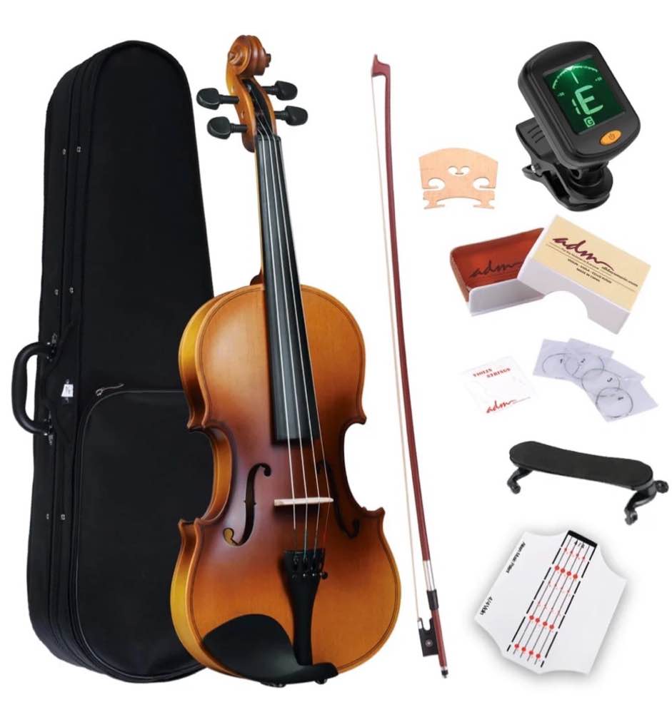 adm violin 4/4 full size, adults violin beginner set with fingerboard sticker, shoulder rest and tuner