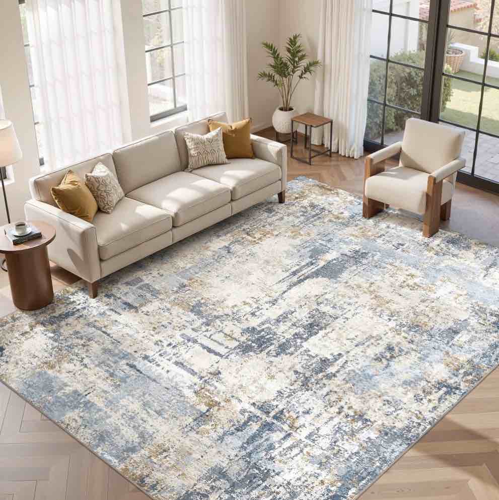 uermei 10 x14 large area rugs for living room washable non slip indoor rug for bedroom home decor carpets modern abstract printed carpet blue